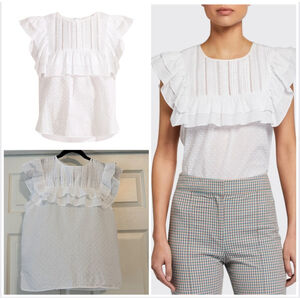 Veronica Beard Blair Top Size 6 White Swiss Dot Ruffle